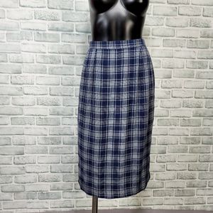 Flor Fina Size S Blue Plaid Straight Pencil Skirt‎ Hi Waisted Knee Length Preppy